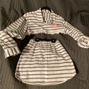 Skirt Crop Top Set Cotton Handmade Blue White Stripe Bolero Shirt Sm women jr.